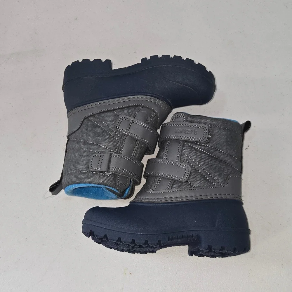 Carters Toddler Boy Snow Boots Blue Gray Hook and Loop Winter Shoes 7M DELTHA